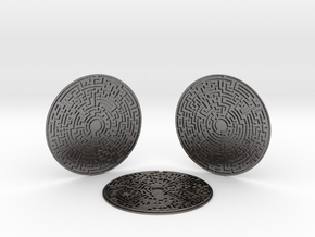 3 Maze Coasters in Processed Stainless Steel 316L (BJT)