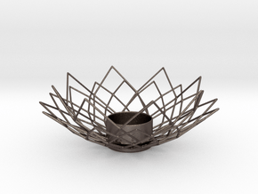 Wire Lotus Tealight Holder in Polished Bronzed-Silver Steel
