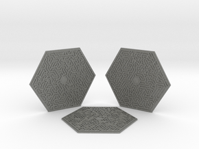 3 Hexagonal Maze Coasters in Gray PA12 Glass Beads