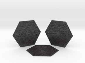 3 Hexagonal Maze Coasters in Dark Gray PA12 Glass Beads