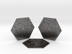 3 Hexagonal Maze Coasters in Processed Stainless Steel 17-4PH (BJT)
