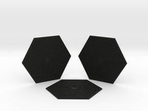3 Hexagonal Maze Coasters in Black Natural TPE (SLS)