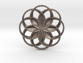 Lotus Flower Pendant in Polished Bronzed-Silver Steel