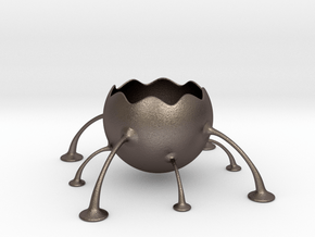 Legged Planter in Polished Bronzed-Silver Steel