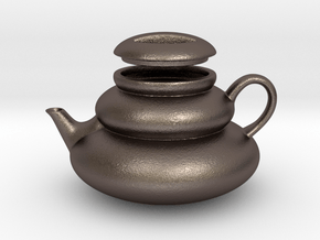 Deco Teapot in Polished Bronzed-Silver Steel