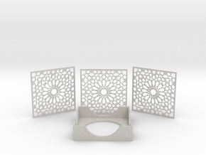 Arabesque Coasters and Holder in Natural Full Color Sandstone