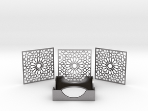 Arabesque Coasters and Holder in Processed Stainless Steel 17-4PH (BJT)