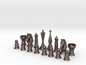 October Chess Set Redux in Polished Bronzed-Silver Steel