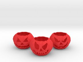 3 Jack-o'-lantern Tealight Holders in Red Smooth Versatile Plastic