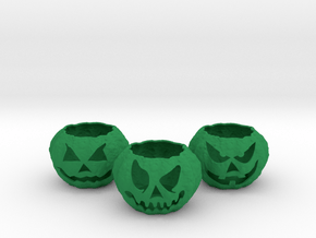 3 Jack-o'-lantern Tealight Holders in Green Smooth Versatile Plastic