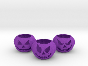 3 Jack-o'-lantern Tealight Holders in Purple Smooth Versatile Plastic