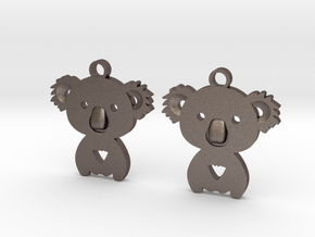 Koala_earrings in Polished Bronzed-Silver Steel