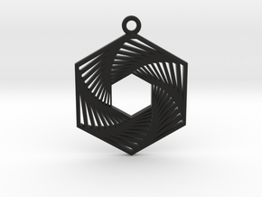Hexagonal Recursion Pendant in Black Premium Versatile Plastic