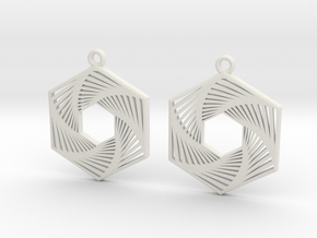 Hexagonal Recursion Earrings in White Natural Versatile Plastic