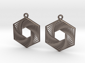 Hexagonal Recursion Earrings in Polished Bronzed-Silver Steel