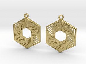 Hexagonal Recursion Earrings in Natural Brass