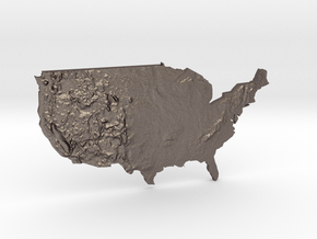 USA Heightmap in Polished Bronzed-Silver Steel