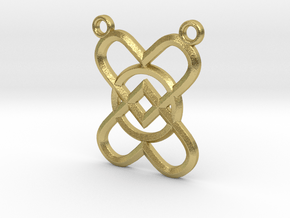 2 Hearts 1 Ring Pendant B in Natural Brass