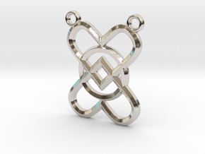 2 Hearts 1 Ring Pendant B in Rhodium Plated Brass
