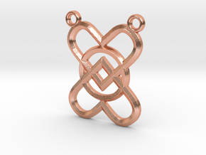 2 Hearts 1 Ring Pendant B in Natural Copper
