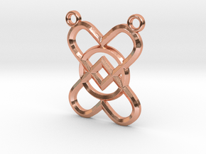 2 Hearts 1 Ring Pendant B in Polished Copper