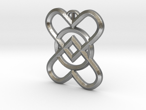 2 Hearts 1 Ring Pendant C in Natural Silver