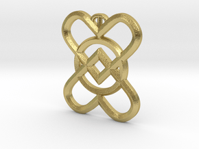 2 Hearts 1 Ring Pendant C in Natural Brass