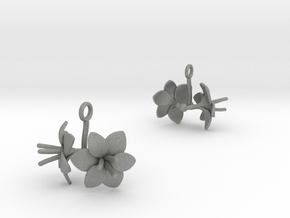 Earrings with two large flowers of the Amaryllis  in Gray PA12