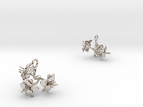 Earrings with three small flowers of the Amaryllis in Rhodium Plated Brass