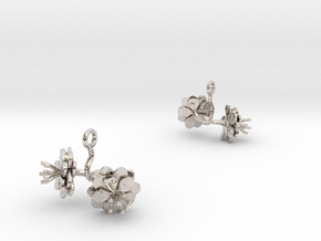 Earrings with two small flowers of the Anemone in Rhodium Plated Brass