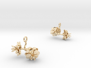 Earrings with two small flowers of the Anemone in 14k Gold Plated Brass