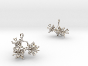 Earrings with three small flowers of the Apple in Rhodium Plated Brass