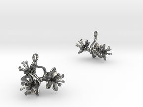 Earrings with three small flowers of the Apple in Polished Silver