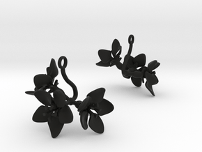 Earrings with three large flowers of the Apple in Black Natural Versatile Plastic