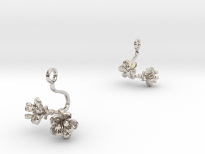 Earrings with two small flowers of the Cherry in Rhodium Plated Brass