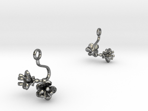 Earrings with two small flowers of the Cherry in Polished Silver