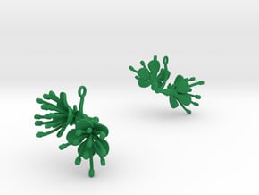 Earrings with two large flowers of the Cherry in Green Processed Versatile Plastic