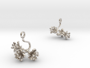 Earrings with three small flowers of the Cherry in Rhodium Plated Brass