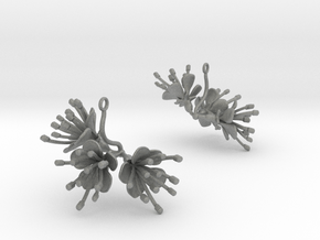 Earrings with three large flowers of the Cherry in Gray PA12