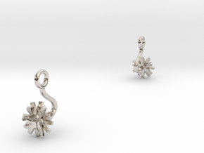 Earrings with one small flower of the Chicory in Rhodium Plated Brass