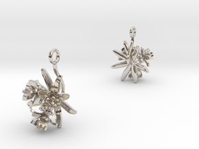 Earrings with three small flowers of the Choisya in Rhodium Plated Brass