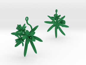 Earrings with three large flowers of the Choisya in Green Processed Versatile Plastic