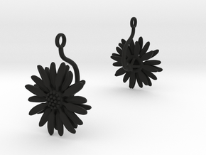 Earrings with one large flower of the Daisy in Black Natural Versatile Plastic