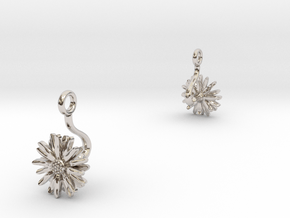 Earrings with one small flower of the Daisy in Rhodium Plated Brass
