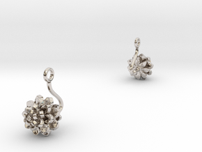 Earrings with one small flower of the Dhalia in Rhodium Plated Brass