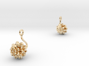 Earrings with one small flower of the Dhalia in 14k Gold Plated Brass