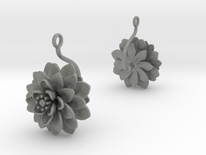 Earrings with one large flower of the Dhalia in Gray PA12