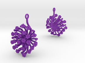 Earrings with one large flower of the Fennel  in Purple Processed Versatile Plastic