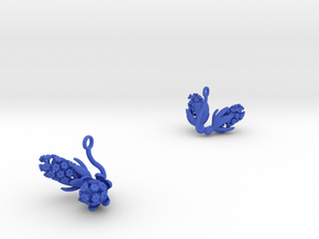 Earrings with two large flowers of the Hyacint in Blue Processed Versatile Plastic