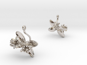 Earrings with two small flowers of the Lemon in Rhodium Plated Brass